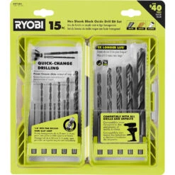 RYOBI 15 PC. Hex Shank Black Oxide Drill Bit Set