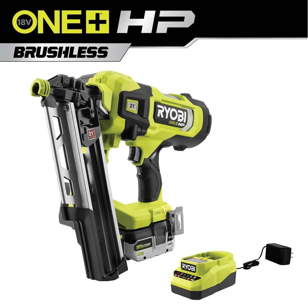 RYOBI 18V ONE+ HP Brushless AirStrike 21 Degree Framing Nailer Kit 1 RYOBI 18V ONE+ HP Brushless AirStrike 21 Degree Framing Nailer Kit