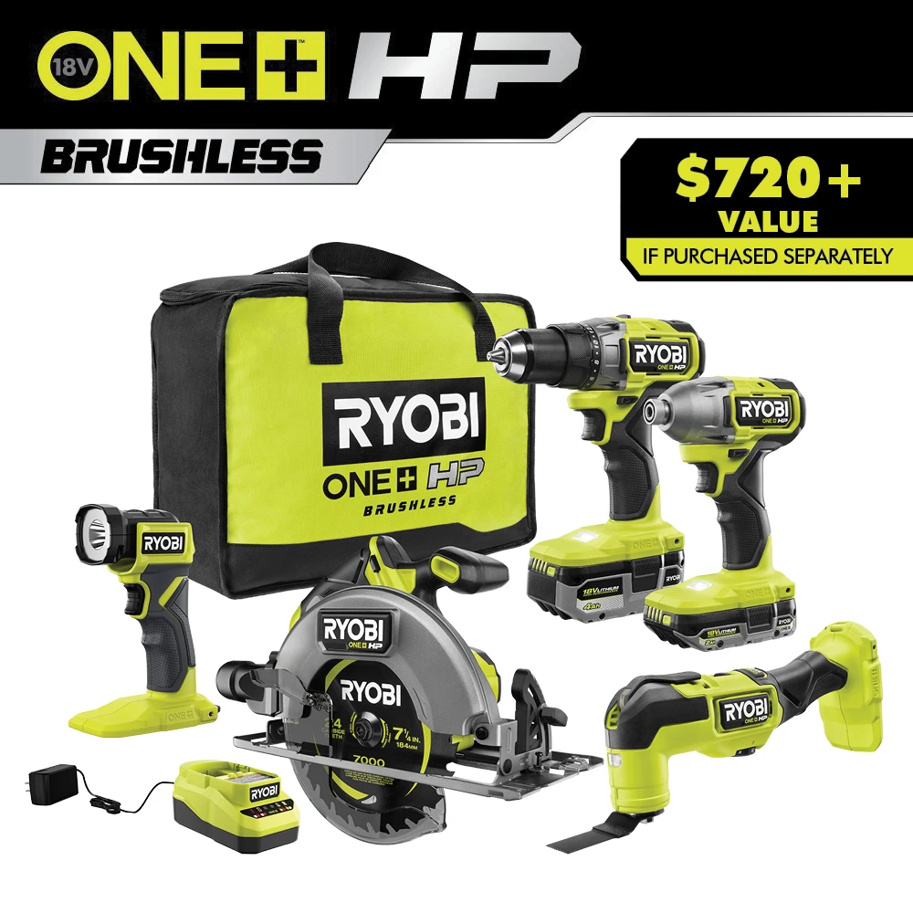 RYOBI 18V ONE+ HP Brushless 5-Tool Combo Kit 1 RYOBI 18V ONE+ HP Brushless 5-Tool Combo Kit