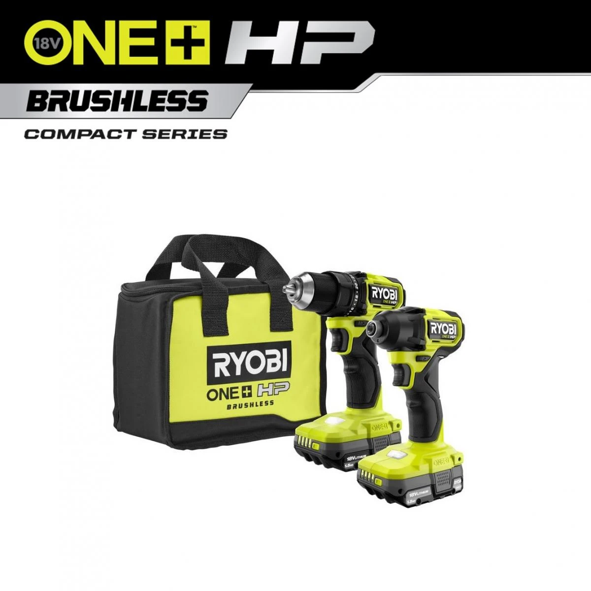 RYOBI 18V ONE+ HP Compact Brushless 2-Tool Kit 1 RYOBI 18V ONE+ HP Compact Brushless 2-Tool Kit