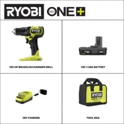 RYOBI 18V ONE+ HP Compact Brushless 1/2" Hammer Drill Kit 6 RYOBI 18V ONE+ HP Compact Brushless 1/2" Hammer Drill Kit -Tool Series Store PSBHM01KMX 03