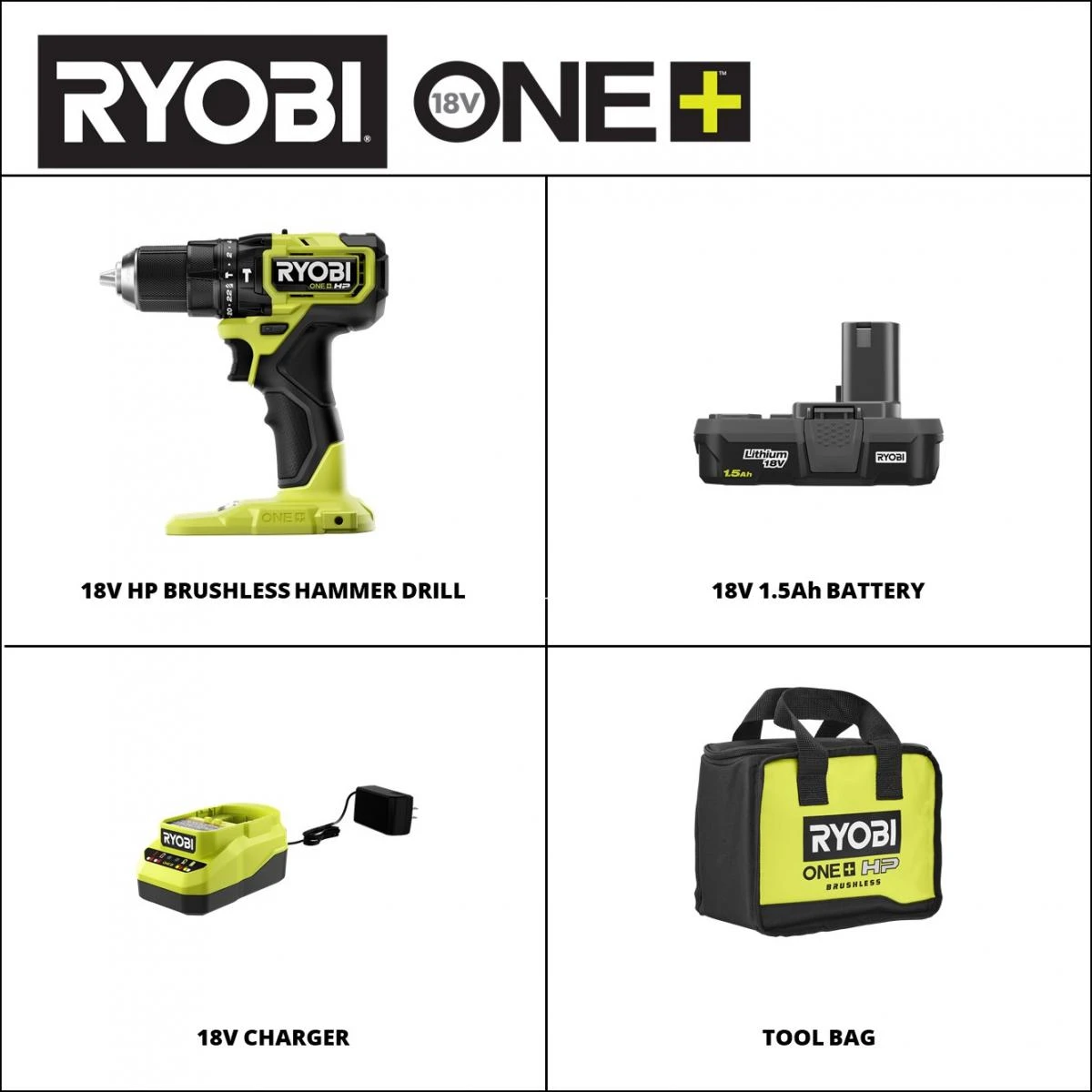 RYOBI 18V ONE+ HP Compact Brushless 1/2" Hammer Drill Kit 3 RYOBI 18V ONE+ HP Compact Brushless 1/2" Hammer Drill Kit - Image 3