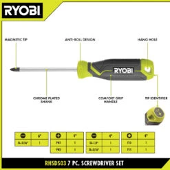 RYOBI 7-Piece Screwdriver Set 7 RYOBI 7-Piece Screwdriver Set -Tool Series Store RHSDS03 04
