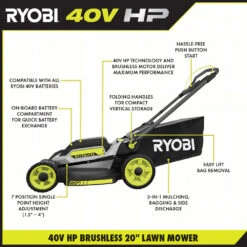 RYOBI 40V HP Brushless 20" Push Mower -Tool Series Store RY401017BTLVNM 07
